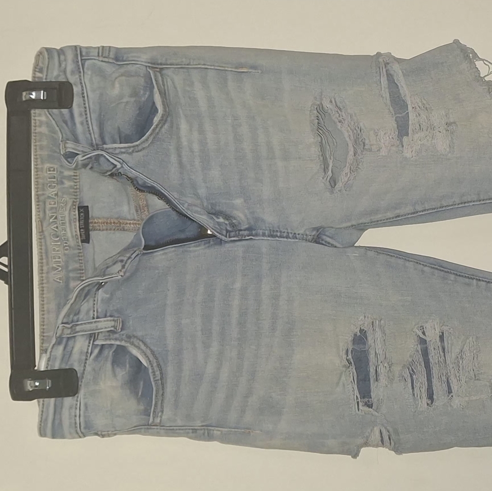 Very Distressed American Eagle Outfitters Light Blue Denim Jeans - Picture 2 of 4